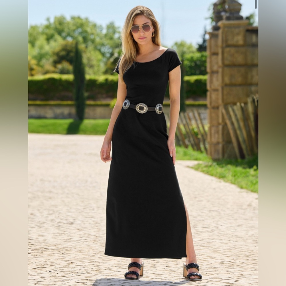 BOSTON PROPER Off the Shoulder Short Sleeve Maxi Dress